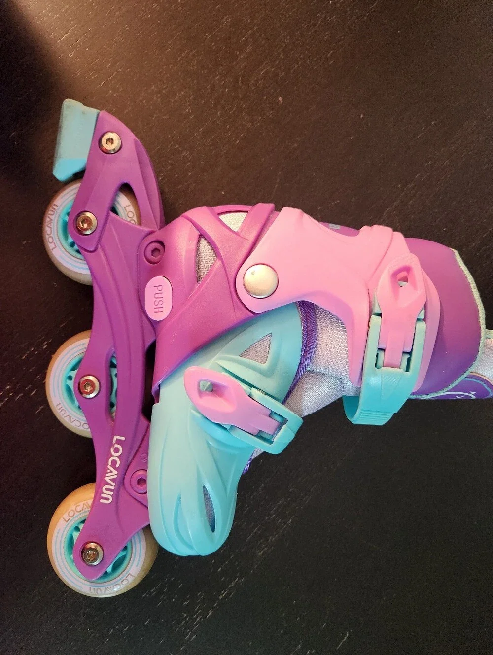 Locavun Adjustable Light Up Kids Inline Roller Skates - Purple & Light Blue